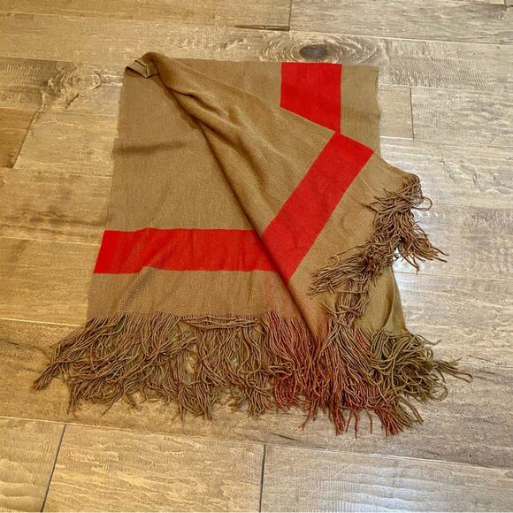 Women’s Large Fringe Edged Scarf Brown & Red - Picture 2 of 2